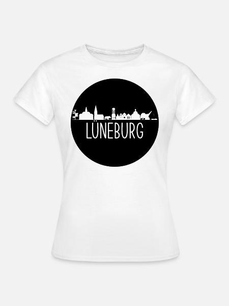 lüneburg,skyline, kreis, scherenschnitt, schwarz - Frauen T-Shirt - Weiß