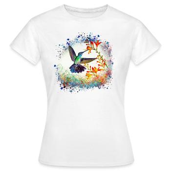 kolibri, graffiti ,malerei, blumen,vogel,malerei, - Frauen T-Shirt - Weiß - Vorne - AI Model Female 172 dark (172cm)