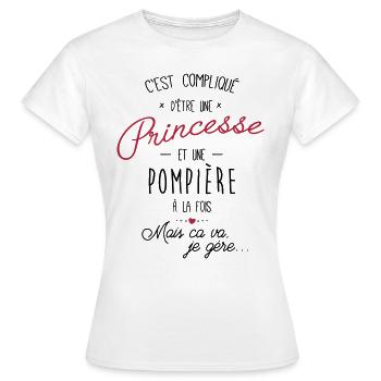 Princesse et pompière - pompier - T-shirt Femme - blanc - Devant - AI Model Female 172 dark (172cm)