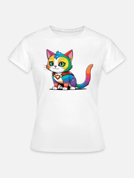 Superhelden LGBT Regenbogen Katze - Frauen T-Shirt - Weiß