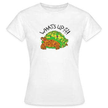 Turtle "What ́s up??!" - Women's T-Shirt - white - Front - AI Model Female 172 dark (172cm)