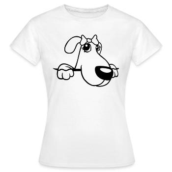 Dog Behind Wall Pretty Lady Bow Female - Women's T-Shirt - white - Front - AI Model Female 172 dark (172cm)