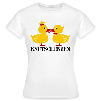 Die KnutschEnten (Enten) Spruch - Frauen T-Shirt - Weiß - Vorne - AI Model Female 172 dark (172cm)