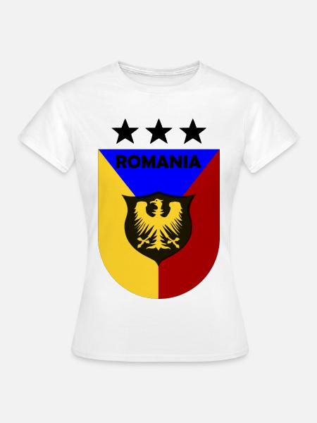Romania Wappen Dreifarbig Schild - Frauen T-Shirt - Weiß