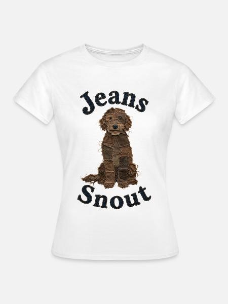 Brauner Doodle im Jeansflicken-Stil - Frauen T-Shirt - Weiß