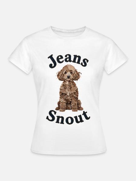 Hellbrauner Pudel im Jeansflicken-Stil - Frauen T-Shirt - Weiß