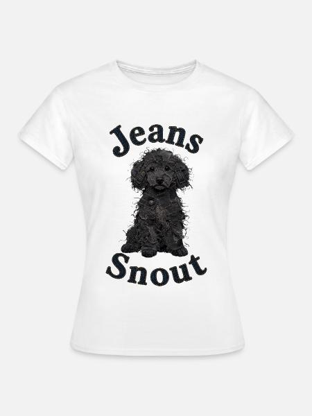 Schwarzer Toypudel im Jeansflicken-Stil - Frauen T-Shirt - Weiß