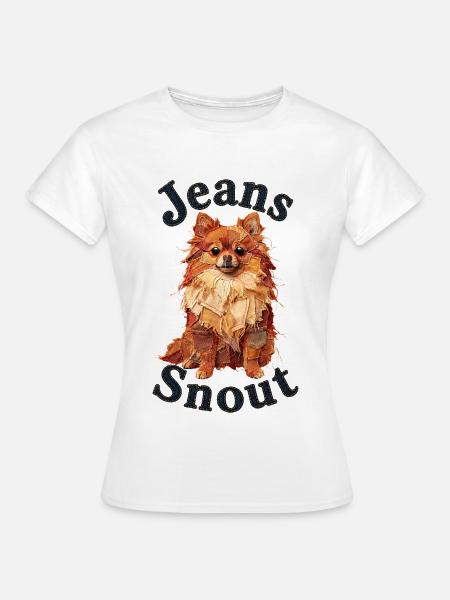 Orangener Spitz im Jeansflicken-Stil - Frauen T-Shirt - Weiß