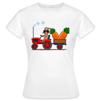 Cool rabbit on tractor with giant carrots - Women's T-Shirt - white - Front - AI Model Female 172 dark (172cm)