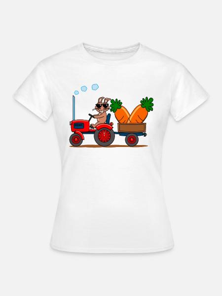 Cooler Hase auf Traktor mit Riesenkarotten - Frauen T-Shirt - Weiß