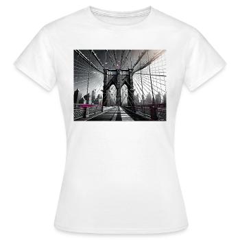 NYC Arts Series - Brooklyn Bridge - Cyberpunk - Women's T-Shirt - white - Front - AI Model Female 172 dark (172cm)