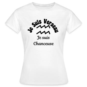 Verseau zodiaque signe - Je suis chanceuse - T-shirt Femme - blanc - Devant - AI Model Female 172 dark (172cm)