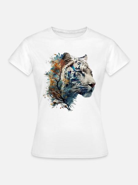 Tiger Tiere Geschenk Mann Kunst Bunt Tiermotiv - Dame-T-shirt - hvid