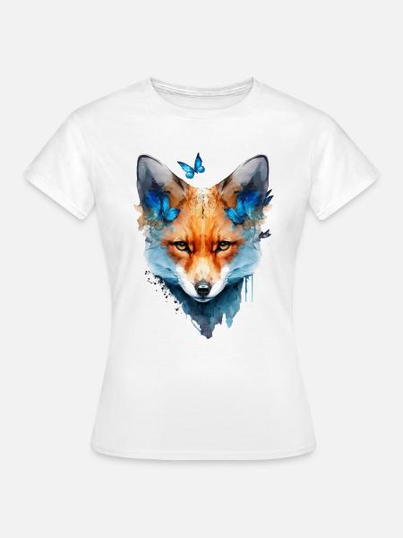 Fuchs Geschenk Schmetterling Tier Rotfuchs Motiv - Dame-T-shirt - hvid