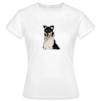 Shorthair Collie tricolor comic - Women's T-Shirt - white - Front - AI Model Female 172 dark (172cm)