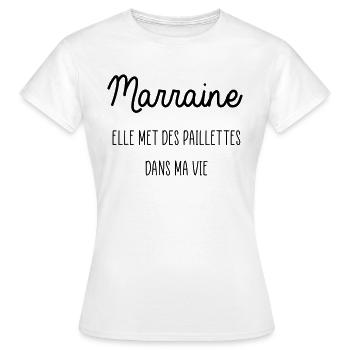 marraine elle met des paillettes dans ma vie - T-shirt Femme - blanc - Devant - AI Model Female 172 dark (172cm)