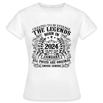 Anniversaire 2024 Janvier 2024 né en Janvier 2024 - T-shirt Femme - blanc - Devant - AI Model Female 172 dark (172cm)