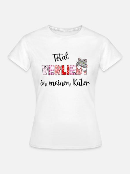 Verliebt in meinen Kater, süßes Katzenmotiv - Frauen T-Shirt - Weiß