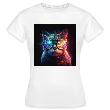 Katze im Rausch der Psychedelik - Frauen T-Shirt - Weiß - Vorne - AI Model Female 172 dark (172cm)