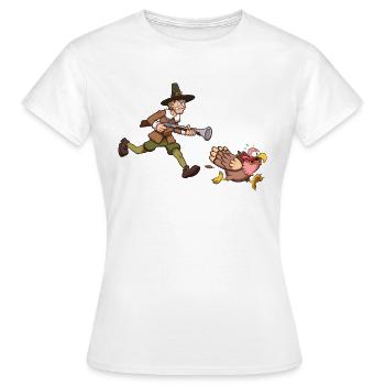 Pèlerin chassant la Turquie - T-shirt Femme - blanc - Devant - AI Model Female 172 dark (172cm)