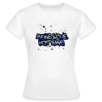 faire l’amour pas la guerre, le bleu, la typo, la guerre, le graffiti - T-shirt Femme - blanc - Devant - AI Model Female 172 dark (172cm)