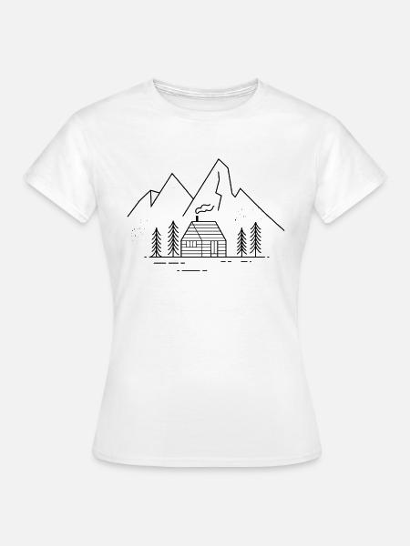 Berge mit Berghütte - Frauen T-Shirt - Weiß