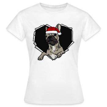 French Bulldog Tear Hole Christmas Cap - Women's T-Shirt - white - Front - AI Model Female 172 dark (172cm)