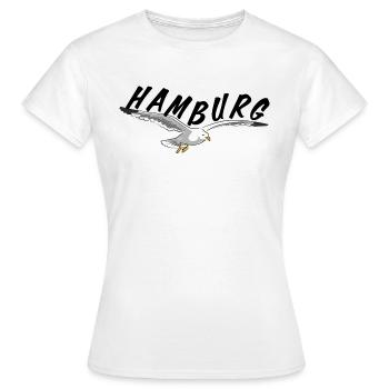Hamburg über Möwe - schwarz - Frauen T-Shirt - Weiß - Vorne - AI Model Female 172 dark (172cm)
