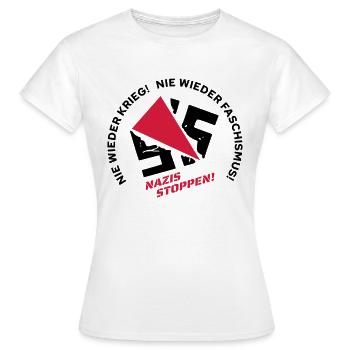 Nie wieder Krieg! Nie wieder Faschismus! - Frauen T-Shirt - Weiß - Vorne - AI Model Female 172 dark (172cm)