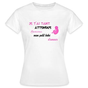 Je t ai tant attendu PNK BLK - T-shirt Femme - blanc - Devant - AI Model Female 172 dark (172cm)
