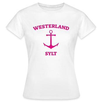 Westerland - Sylt - Mer du Nord - Ancre - Mouette - Île - T-shirt Femme - blanc - Devant - AI Model Female 172 dark (172cm)