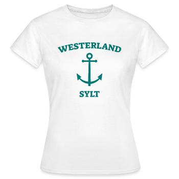 Westerland - Sylt - Nordsee - Anker - Möwe - Insel - Frauen T-Shirt - Weiß - Vorne - AI Model Female 172 dark (172cm)