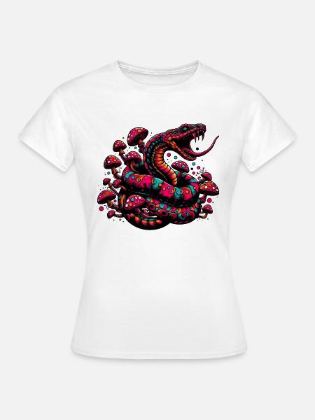 Psychedelische Schlange mit Pilzen - Frauen T-Shirt - Weiß