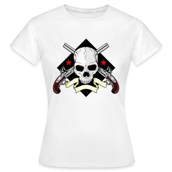 Skull mit Waffen - Frauen T-Shirt - Weiß - Vorne - AI Model Female 172 dark (172cm)