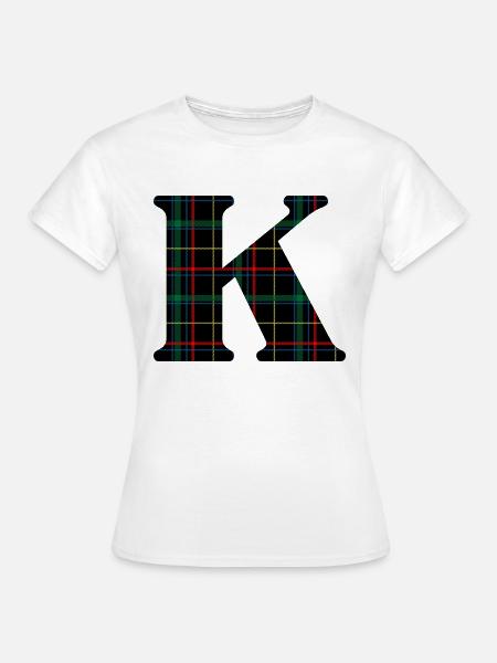 Monogramm k schottischer Tartan - Frauen T-Shirt - Weiß