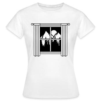 Vorhang Mond Berge Fenster - Frauen T-Shirt - Weiß - Vorne - AI Model Female 172 dark (172cm)