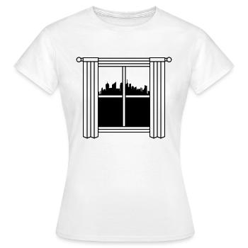 Hochhäuser Großstadt Fenster Vorhang - Frauen T-Shirt - Weiß - Vorne - AI Model Female 172 dark (172cm)