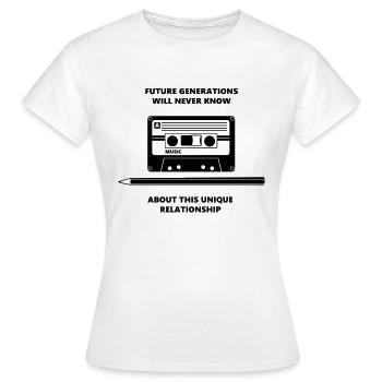 Audio Tape Stift Pencil Relationship - Frauen T-Shirt - Weiß - Vorne - AI Model Female 172 dark (172cm)
