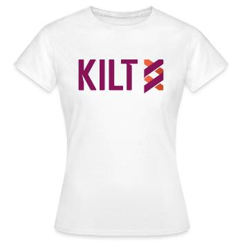 KILT Krypto Credentials for Web 3.0 Blockchain BTC - Frauen T-Shirt - Weiß - Vorne - AI Model Female 172 dark (172cm)