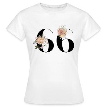 66-jähriges Jubiläum in voller Blüte (Geschenk von 66 Jahren) - Frauen T-Shirt - Weiß - Vorne - AI Model Female 172 dark (172cm)