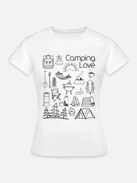 Camping Love Lineart schwarz - Frauen T-Shirt - Weiß