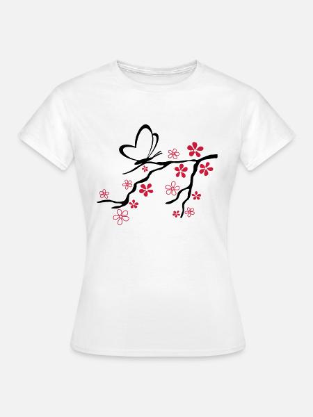 Liebe - Schmetterling Herz Zweig - Frauen T-Shirt - Weiß