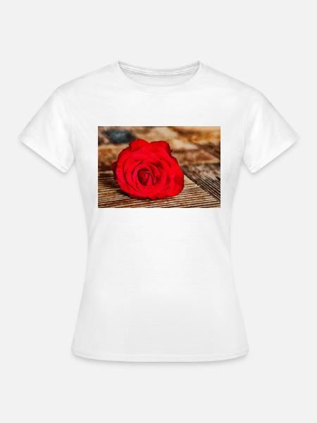 Rote Rose - Frauen T-Shirt - Weiß