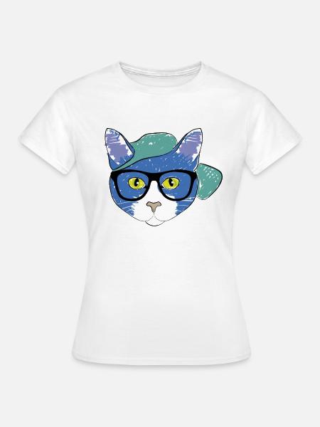 Blaue Katze mit Cap - Frauen T-Shirt - Weiß