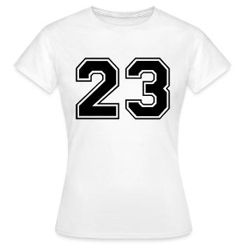 23 - Frauen T-Shirt - Weiß - Vorne - AI Model Female 172 dark (172cm)