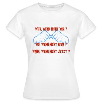 wer wo wann - Frauen T-Shirt - Weiß - Vorne - AI Model Female 172 dark (172cm)