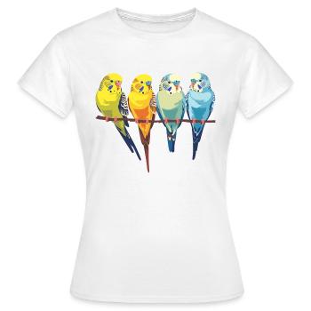 Wellensittich, Wellensittiche auf einer Stange - Frauen T-Shirt - Weiß - Vorne - AI Model Female 172 dark (172cm)