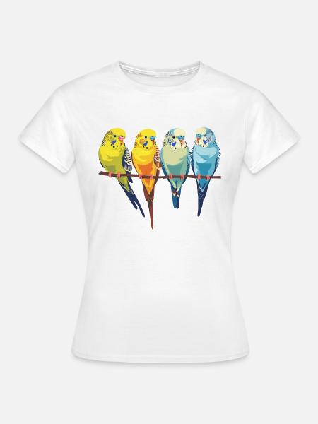 Wellensittich, Wellensittiche auf einer Stange - Frauen T-Shirt - Weiß