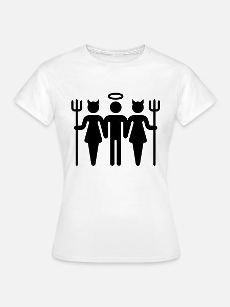 Teufel-Engel-Teufel / Devil-Cherub-Devil (M) - Frauen T-Shirt - Weiß