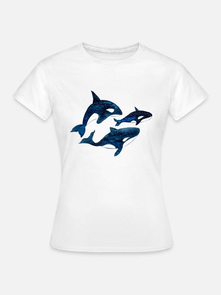Orca Wal Familie I Aquarell Zeichnung I Geschenk - Frauen T-Shirt - Weiß